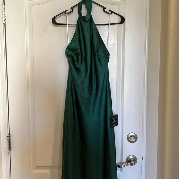 Lulus- Love in Your Life Emerald Green Satin Halter Maxi Dress - Picture 2 of 9
